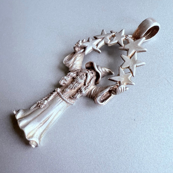 Sun West Silver Co. Large Merlin Magic Wizard Sterling Silver 925 Pendant 2.3" - Picture 3 of 6